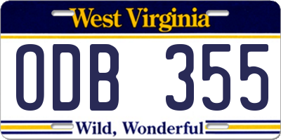 WV license plate ODB355