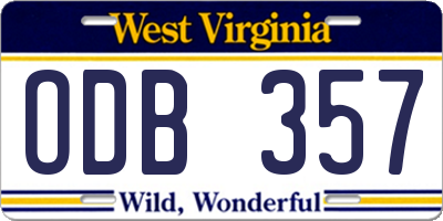 WV license plate ODB357