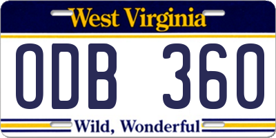 WV license plate ODB360
