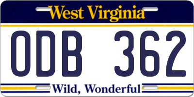 WV license plate ODB362
