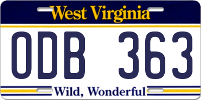 WV license plate ODB363