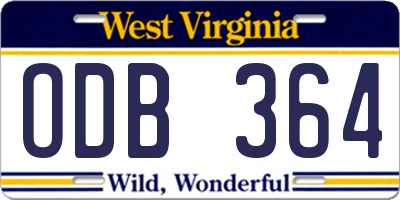 WV license plate ODB364