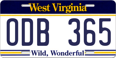 WV license plate ODB365