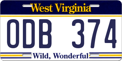 WV license plate ODB374