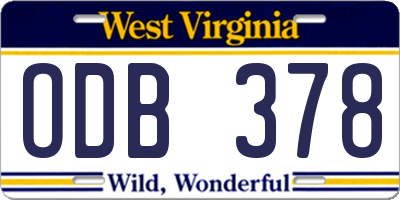 WV license plate ODB378