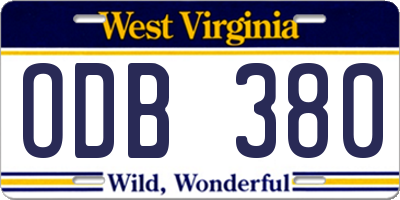 WV license plate ODB380
