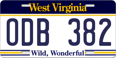 WV license plate ODB382