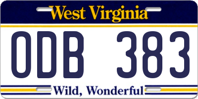 WV license plate ODB383