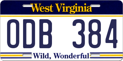 WV license plate ODB384
