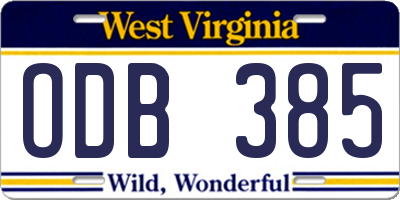 WV license plate ODB385