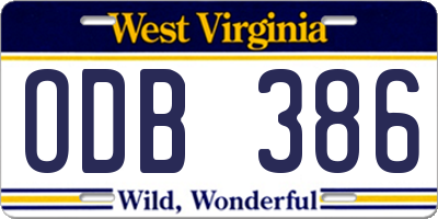 WV license plate ODB386