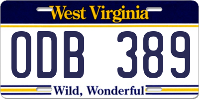 WV license plate ODB389
