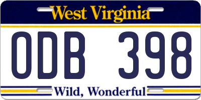 WV license plate ODB398