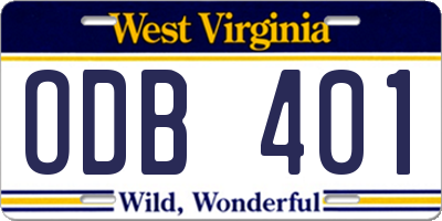 WV license plate ODB401