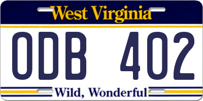 WV license plate ODB402