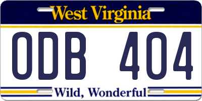 WV license plate ODB404
