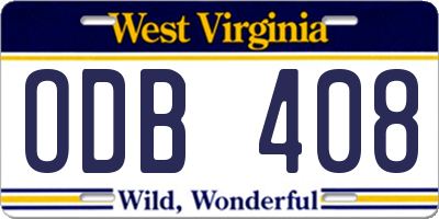 WV license plate ODB408