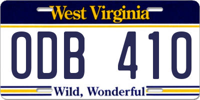 WV license plate ODB410