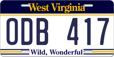 WV license plate ODB417