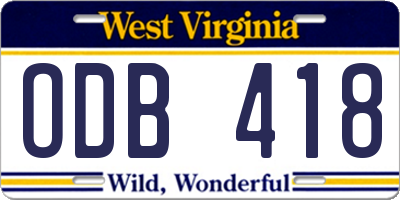 WV license plate ODB418