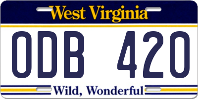 WV license plate ODB420