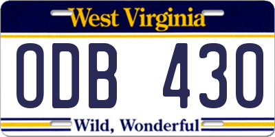 WV license plate ODB430