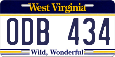 WV license plate ODB434