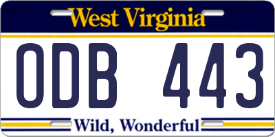 WV license plate ODB443