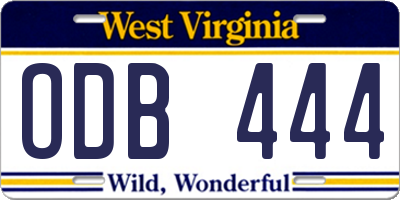 WV license plate ODB444