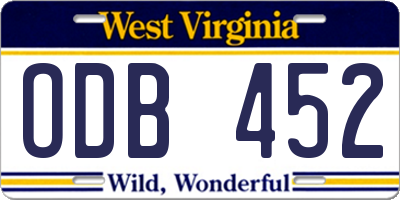 WV license plate ODB452