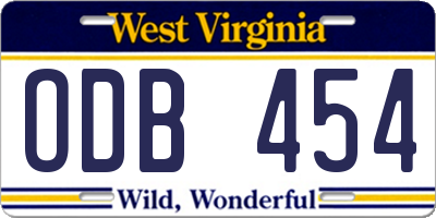 WV license plate ODB454