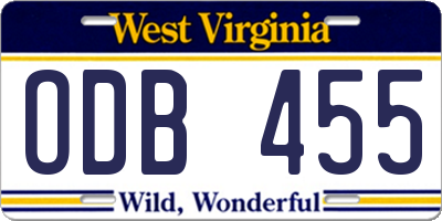 WV license plate ODB455