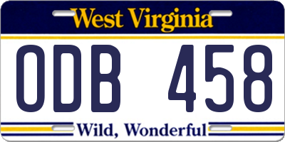 WV license plate ODB458