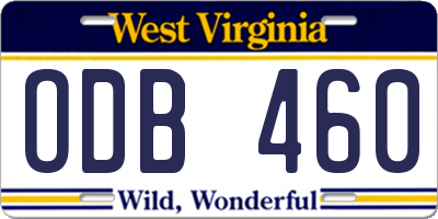 WV license plate ODB460