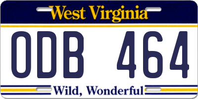 WV license plate ODB464