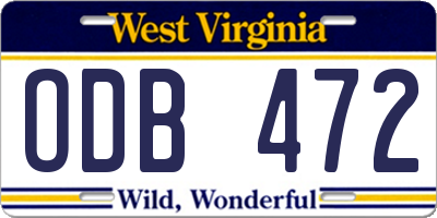 WV license plate ODB472
