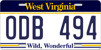 WV license plate ODB494