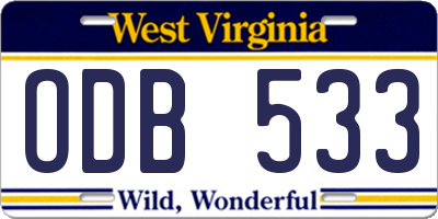WV license plate ODB533