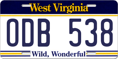 WV license plate ODB538