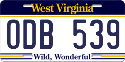WV license plate ODB539