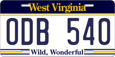 WV license plate ODB540