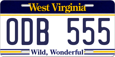 WV license plate ODB555