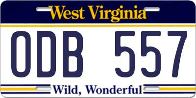 WV license plate ODB557