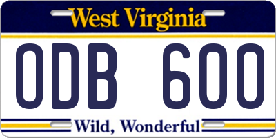 WV license plate ODB600