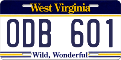 WV license plate ODB601