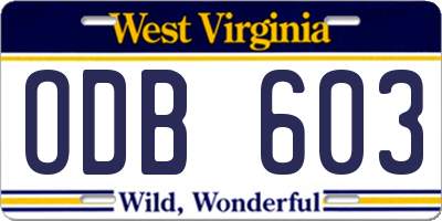 WV license plate ODB603