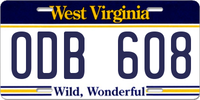 WV license plate ODB608