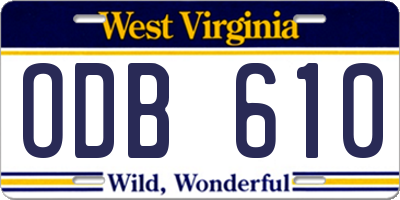 WV license plate ODB610