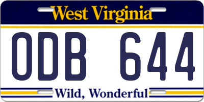 WV license plate ODB644