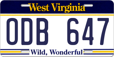 WV license plate ODB647